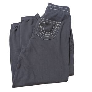 True Religion 208639C Contrast Foldover Boyfriend Joggers Gray Size Medium New